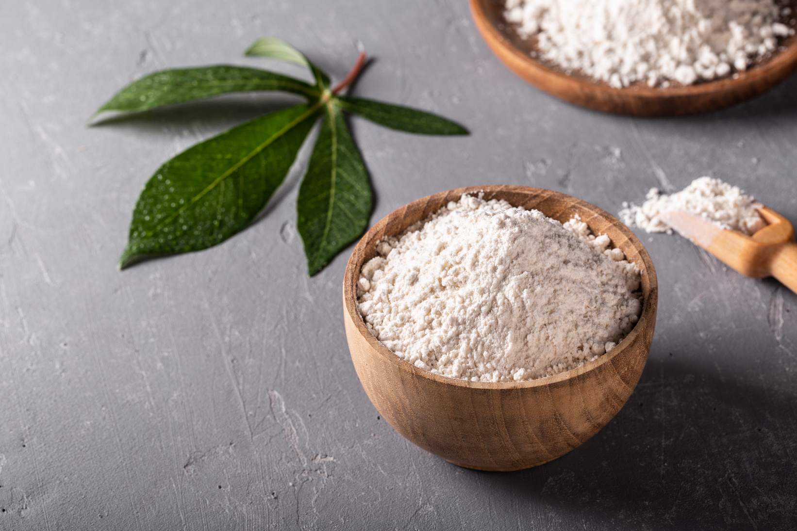 Cassava Flour in Wooden Bowl